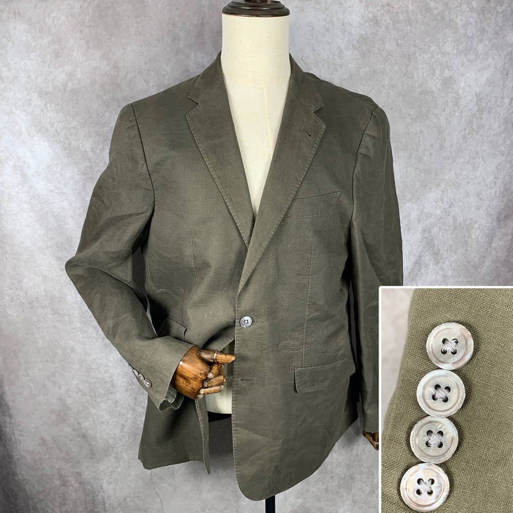 Robert Talbott Blazer Jacket Men Large 100% Linen Sport Coat Unstructered Brown